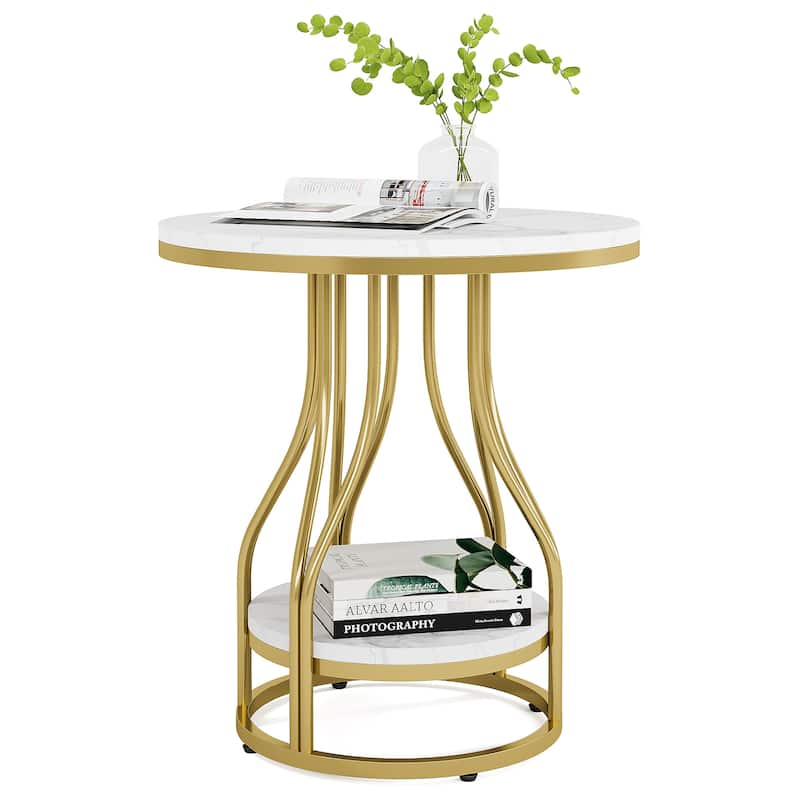 Round End Table, 2-Tier Side Tables, Modern Bedside Table, Small Chirside Tables for Couch Side