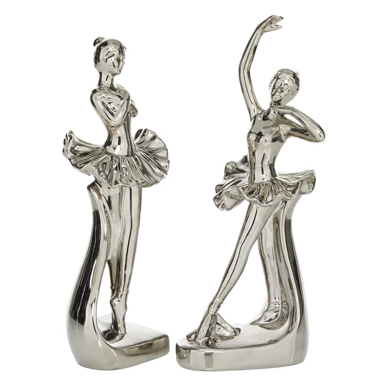 Porcelain Ceramic Dancer Decorative Sculpture - Set of 2 Silver - Roche River Decor