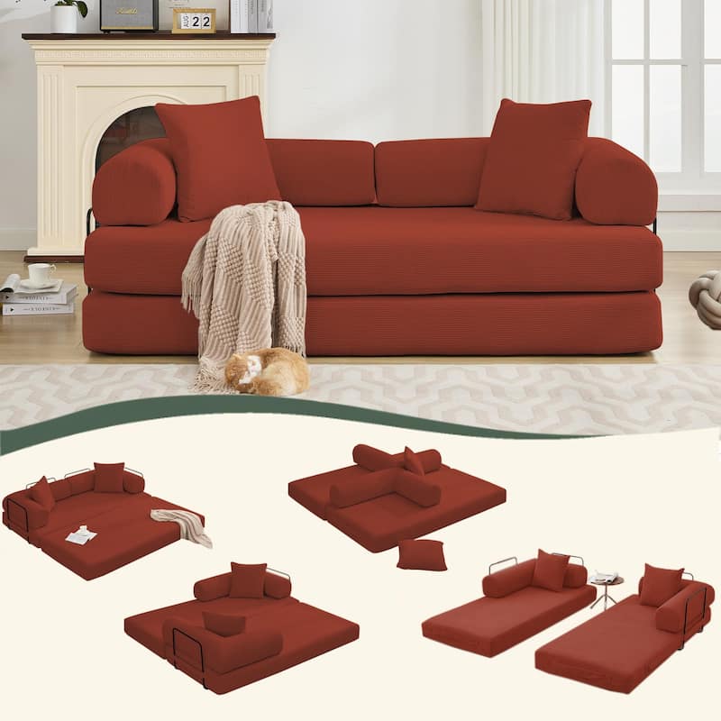 Corduroy Foldable Sofa Convertible into King Floor Bed w/ Non-Slip Pad