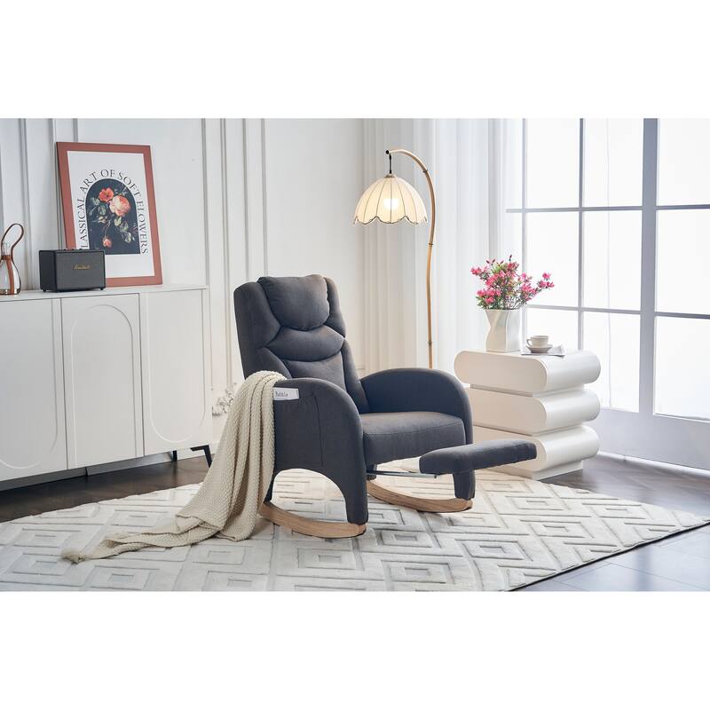 Fabric Upholstered Nursery Rocking Chair with Adjustable Footrest