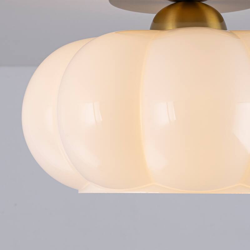 Contemporary 1-Light Dome Ceiling Light with Opal Glass Shape - Brass - 9.8" W × 6.5" H