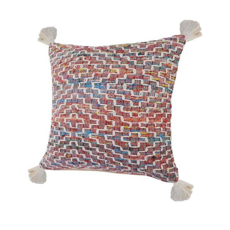 20" Blue and Red Diamonds Chindi Square Throw Pillow