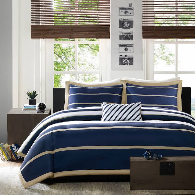 Intelligent Design Garrett Comforter Set - Khaki/Navy - Queen