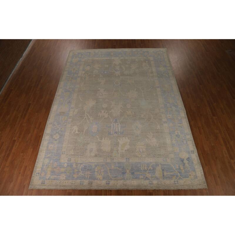 Hand Knotted Oriental 100% Wool Carpet Transitional All-Over Greys & Charcoal Oushak Area Rug - 13' 9'' X 9' 10''