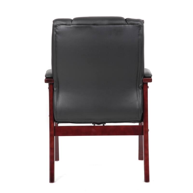 Aria Guest Armchair with Mahogany Brown Wood Finish, Black Vinyl