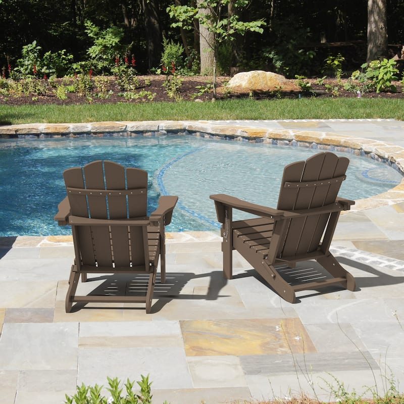 Classic Plastic Folding Outdoor Adirondack Chair Set Of 2 - Brown