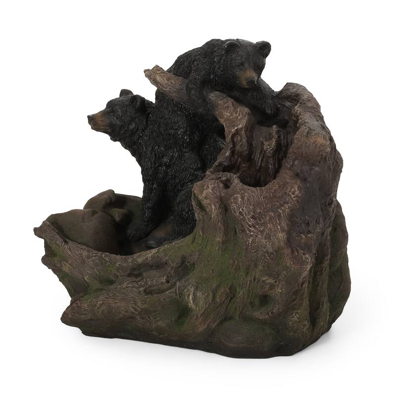 22.0" High Datona Fountain Outdoor Weather Resistant Floor Fountain With Light, Light Brown + Black