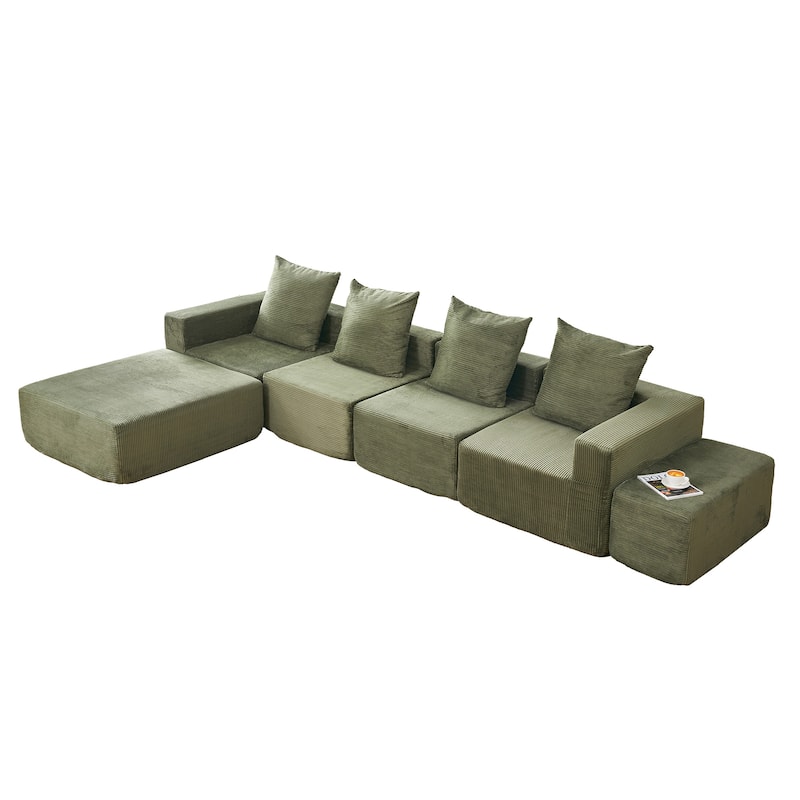 4-Seat Modular Sofa Sectional with Oversized Chaise & Ottomans Cloud Couch in Soft Corduroy Fabric