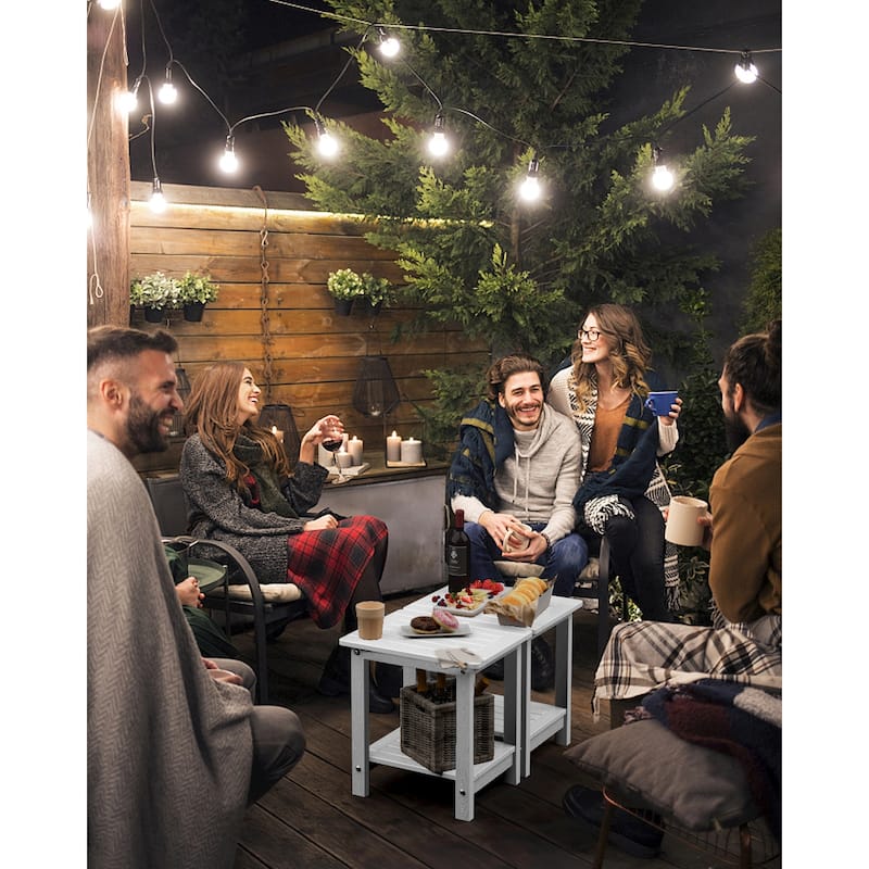 WINSOON Small Outside Adirondack Square Side Table,Double Layer
