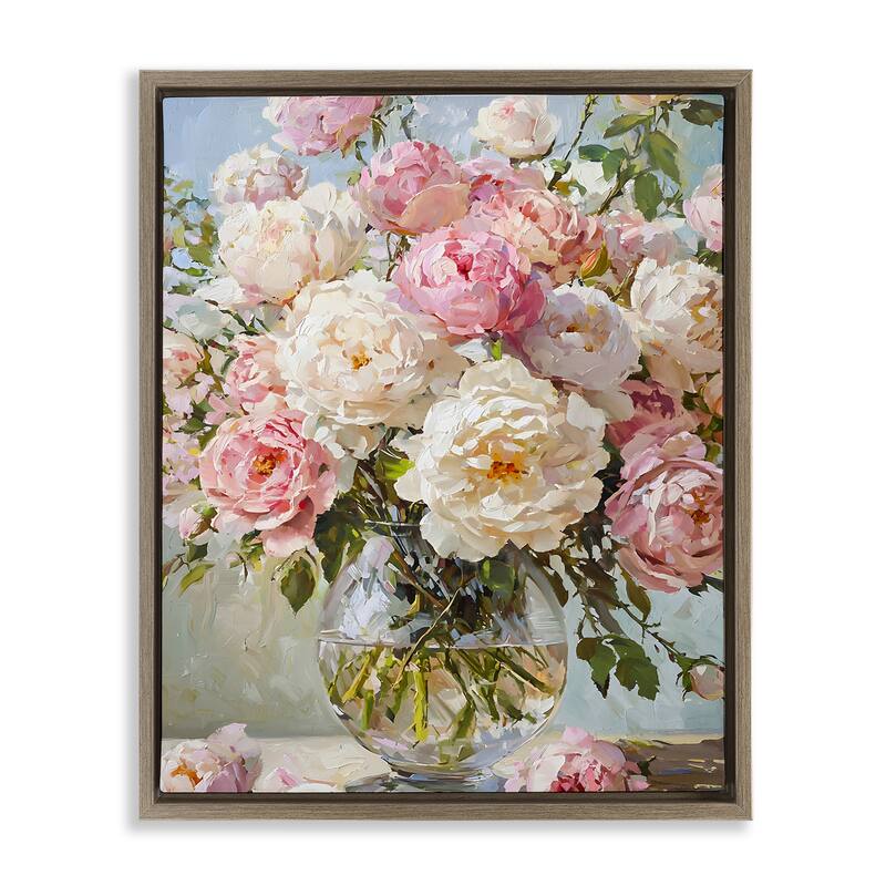 Stupell White & Pink Roses Framed Floater Canvas Wall Art Design By Franklyn Gregory - 25 x 31 - Brown