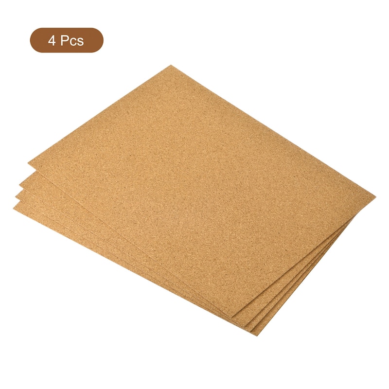 4pcs Self-Adhesive A4 Size Cork Sheets, 8.3" x 11.8" Backing Sheets - Brown