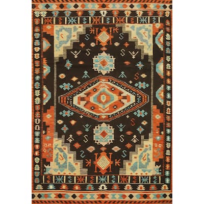 Hand Woven Oriental 100% Wool Carpet Southwestern Tribal Black Kilim Area Rug - 9' 8'' X 8' 1''