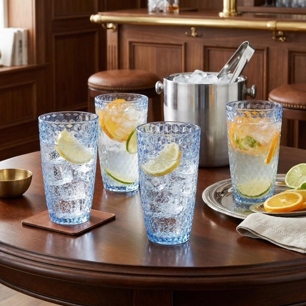 HomeRoots Set of Four Blue Acrylic Stemless Highball Glass