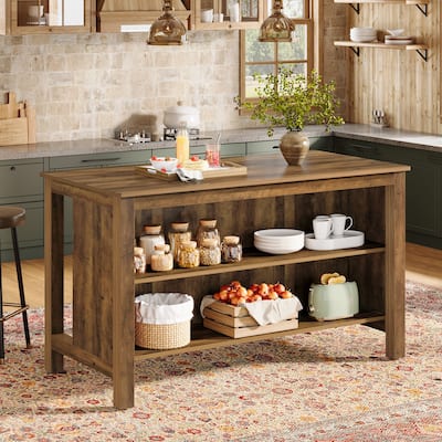 59-Inch Large Farmhouse Kitchen Island with Storage - 27.56" D x 59" W x 35.43" H
