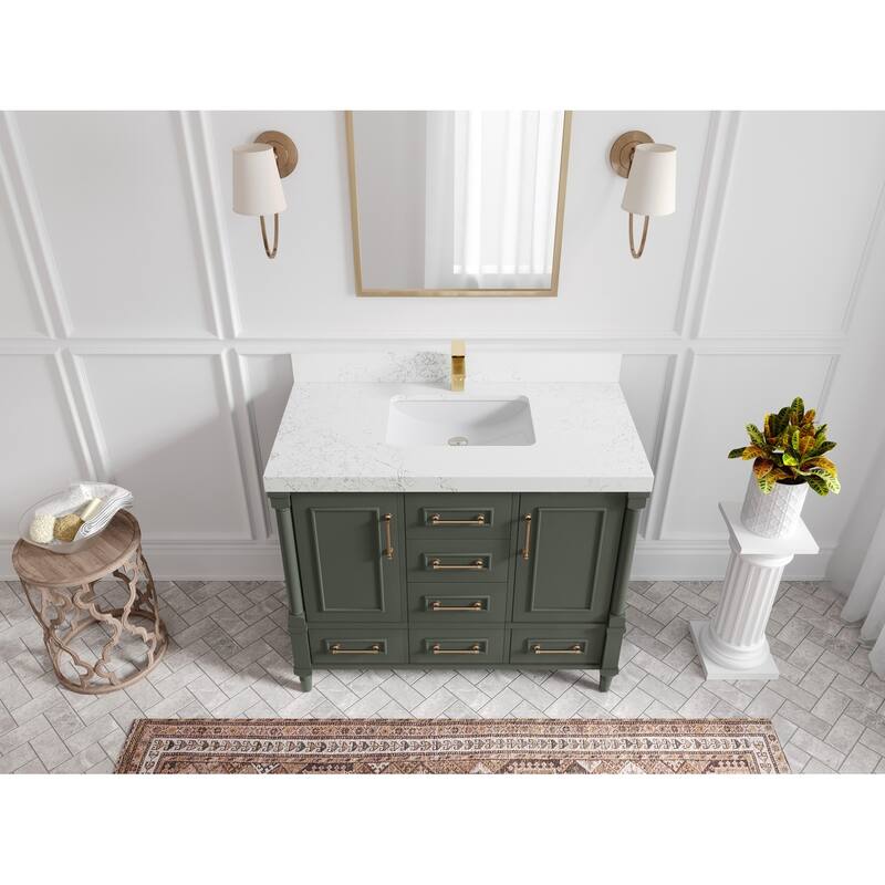 Willow Collections 42 in. W x 22 in. D Aberdeen Single Bowl Sink Bathroom Vanity in Pewter Green with Countertop - 2" Empira White - Pewter Green
