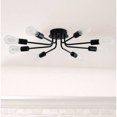 Modern 8-Light Concise Branches Semi Flush Mount Lamp