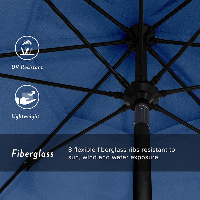 California Umbrella 11' Sun Master Patio Umbrella Black Aluminum Pole Fiberglass Ribs Crank Lift Tilt Pacifica Pacific Blue