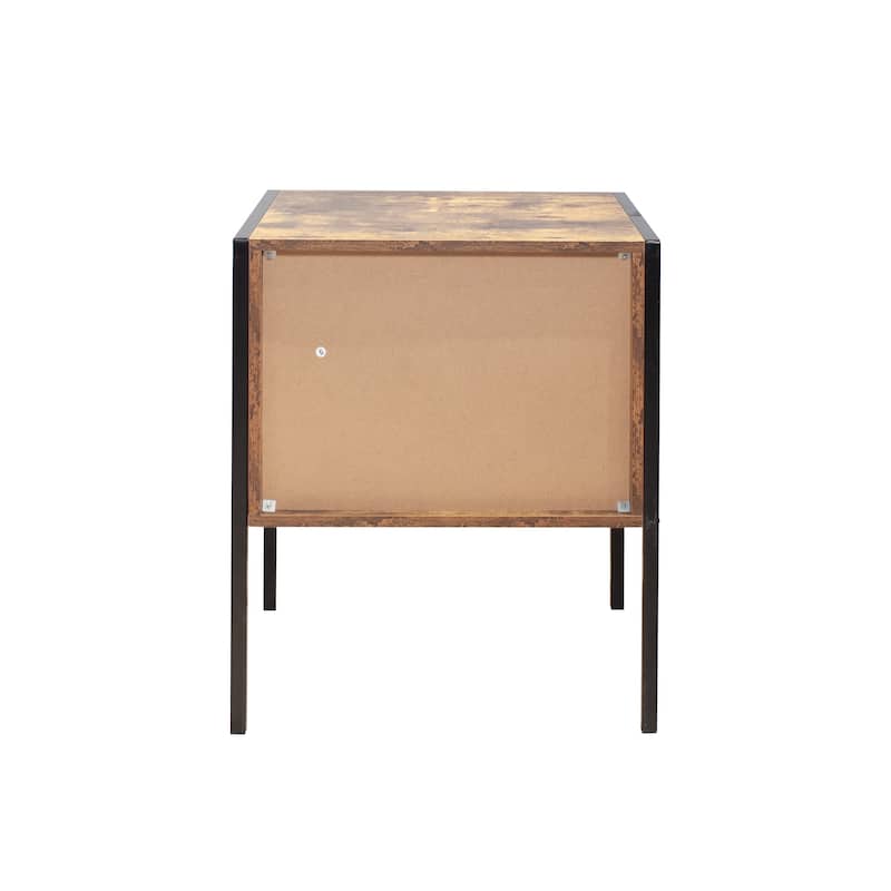 Industrial Nightstand Set of 2, Night Stand with Open Shelf Cabinet, 2 Pcs Wood Nightstand with Metal Handles for Bedroom