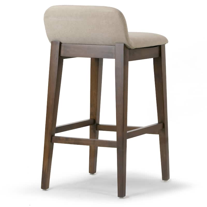 Set of 2 Atia Dark Brown Rubberwood Barstool with Low Back Fabric Seat