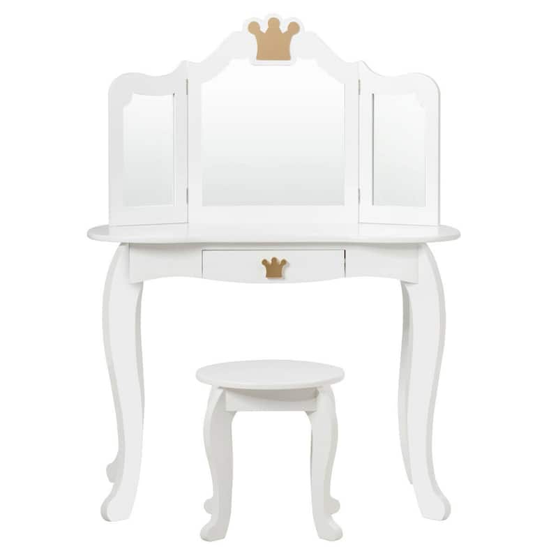 Gymax Kids Makeup Dressing Table Chair Set Princess Vanity & - See Details