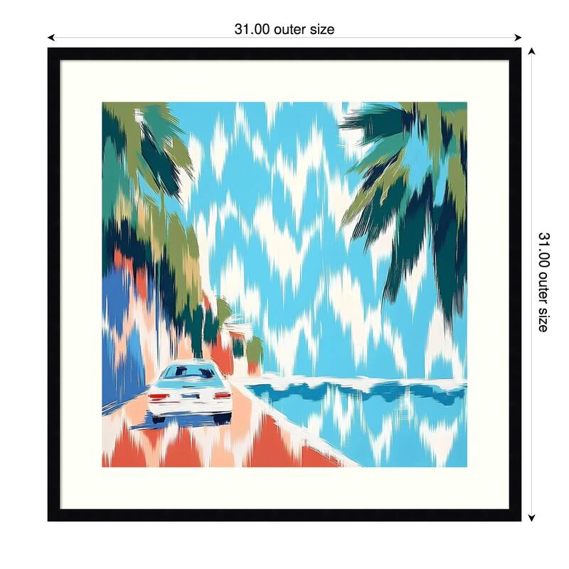 Car On the Beach by Elena Avanesova Wood Framed Wall Art Print - Svelte Noir Black - Wood - 31 x 31 in - Black