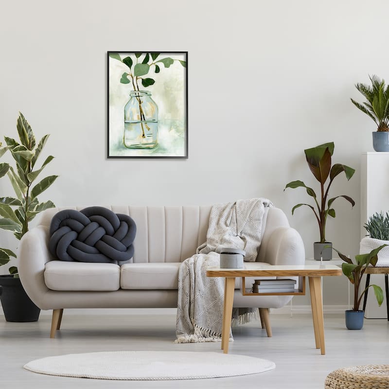 Stupell Green Eucalyptus Branch Glass Jar Contemporary Still Life Framed Wall Art