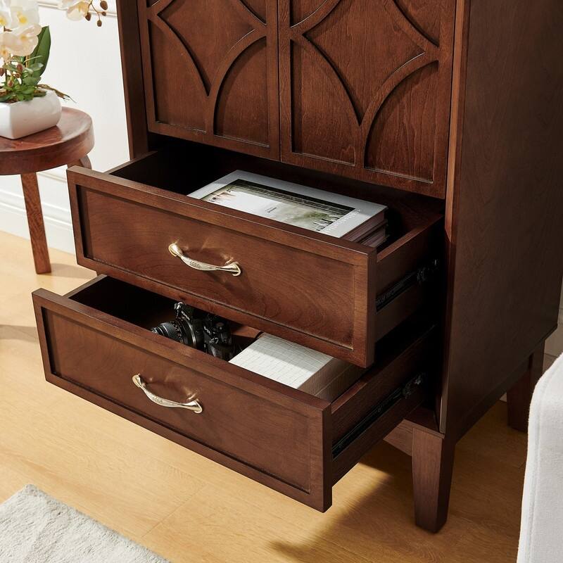 Mid Century Modern 53.5" Tall Kitchen Pantry Storage Cabinet with Doors and Drawers for Entryway Living Room Kitchen Garage