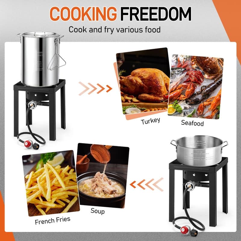 30QT Aluminum Turkey Fryer And 10QT Fish Fryer Kit With 55,000BTU Propane Stove - N/A