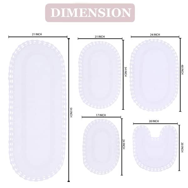 dimension image slide 2 of 3, Hampton Crochet Bathmat 100% Cotton Non-Slip Bathroom Rug Set, Machine Washable Bath Rug, 5 Piece Bath Mat Set with Contour