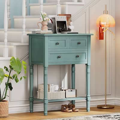 Narrow Console Table, Slim Sofa Table with Three Storage Drawers and Bottom Shelf