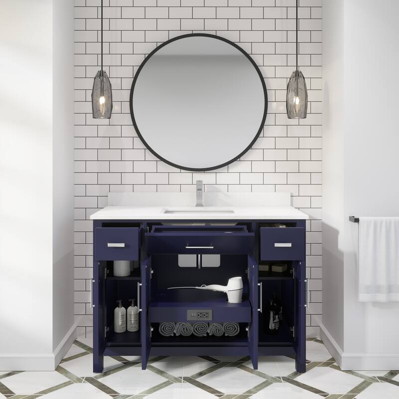 Kate 48-in Solid Hardwood Bathroom Vanity with Power Bar and Drawer Organizer