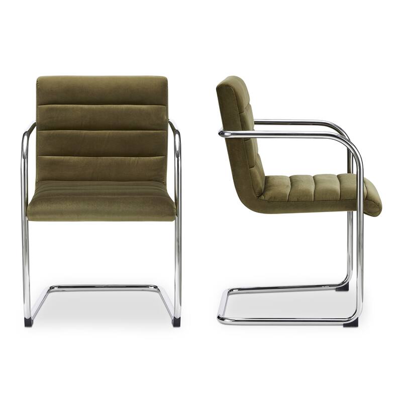 Title: NADAAL STUDIOS Cyran Dining Chair, Faux Green Upholstery, Stainless Steel Cantilever Frame - Set of 2