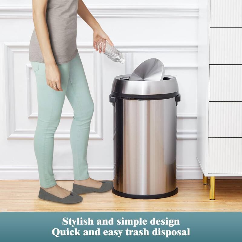 65L/17Gal Open Top Trash Can, Heavy Duty Stainless Steel Rubbish Bin