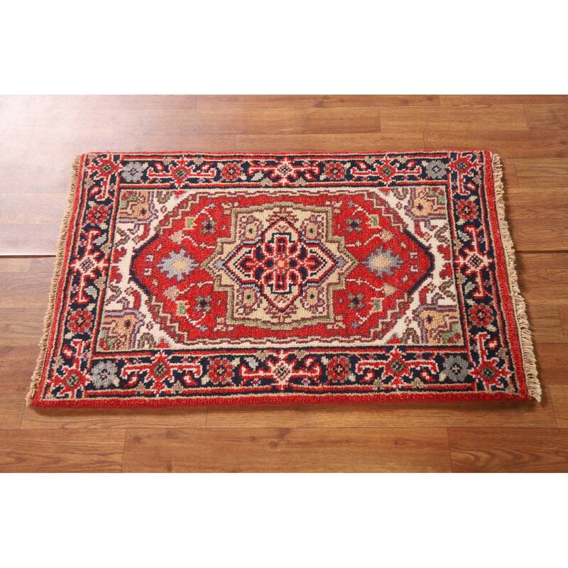 Geometric Red Heriz Serapi Oriental Area Rug Handmade Wool Carpet - 2'0"x 3'0"