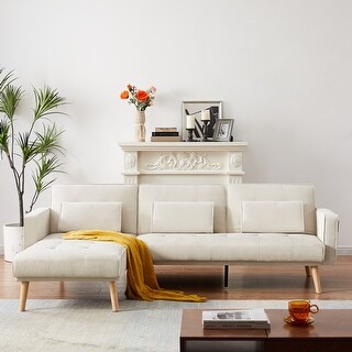 L Shape Linen Fabric Sectional Sofa Set Modern Sleeper Sofa Bed with ...