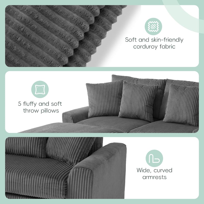 Corduroy Sectional Sofa With Bluetooth Speakers,L Shaped Couch With Console,Usb Charger,Cup Holders,Storage,Ottoman