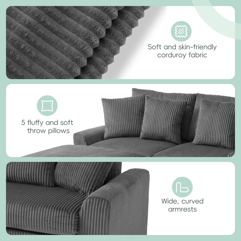 Modular Corduroy Sectional Sofa with Bluetooth Speakers, Charging Ports, Cup Holders, Storage and Ottoman for Living Room