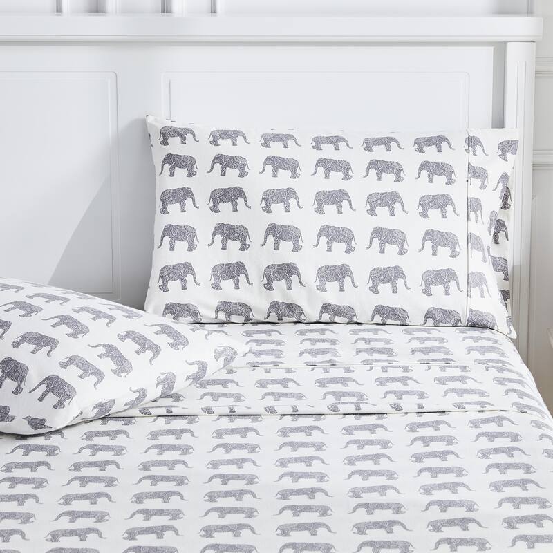 Cotton Flannel Collection Elephant Gray Sheet Set