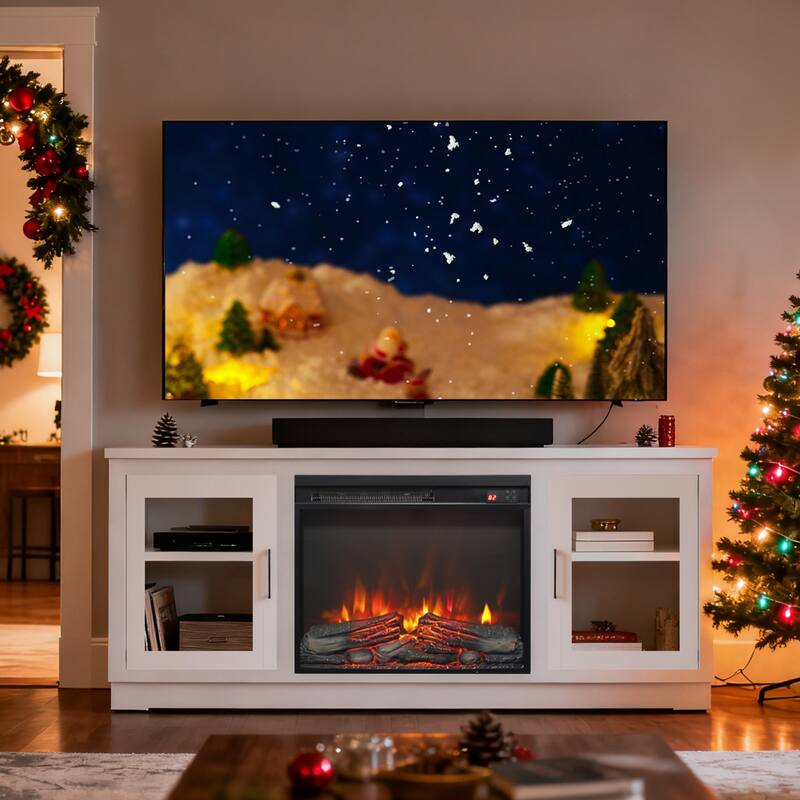 23 inch electric fireplace insert, ultra thin heater with log set & realistic flame, remote control with timer