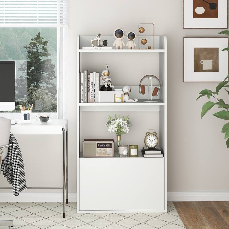 Gymax Bookcase w/ Drawer 3-Tier Open Shelf Anti-Toppling Kits for