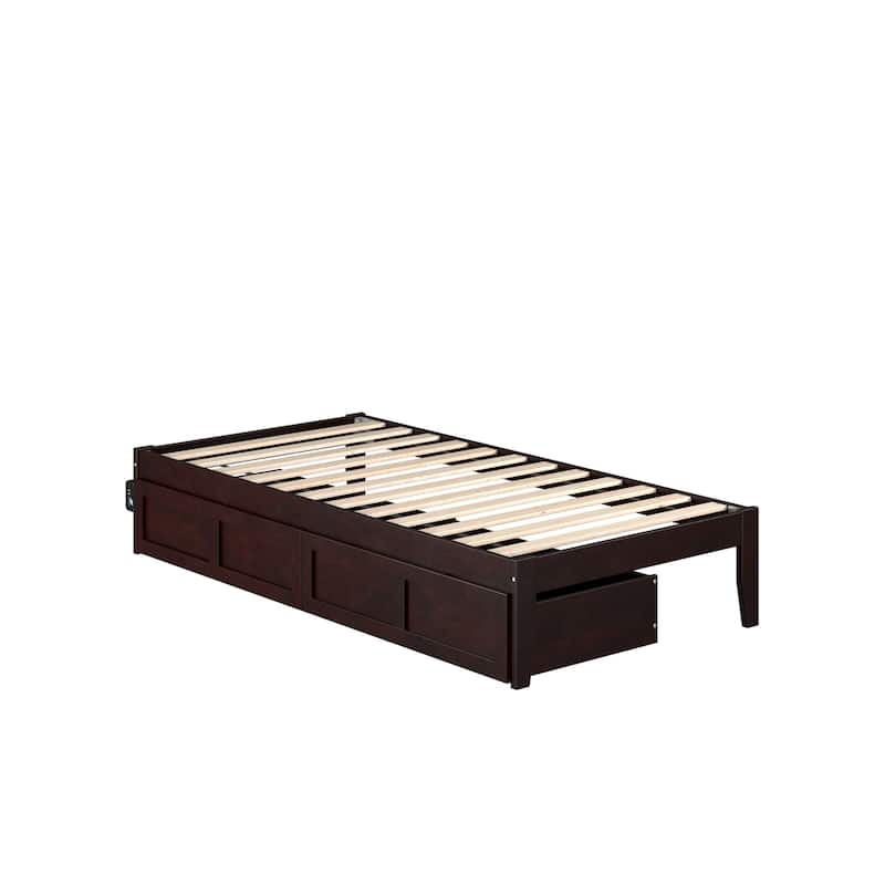 Twin Bed with Drawers - Espresso Finish, Modern Glam Bedroom Furniture