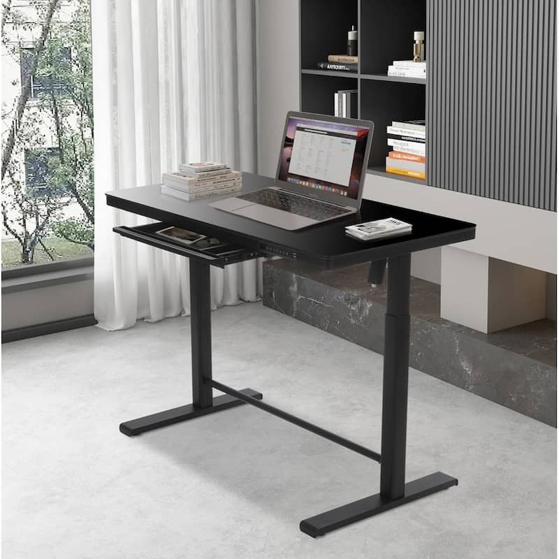 Rise Up Glass electric standing desk glass desktop adjustable height