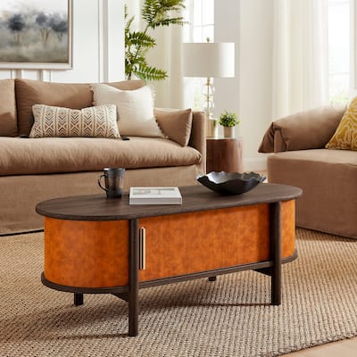 Coralie Curved Vegan Leather Oval Coffee Table