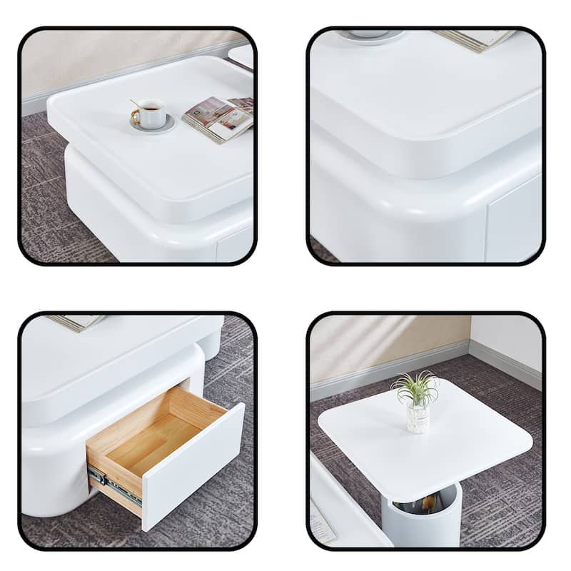 2 Pieces White MDF Square Coffee Table Set
