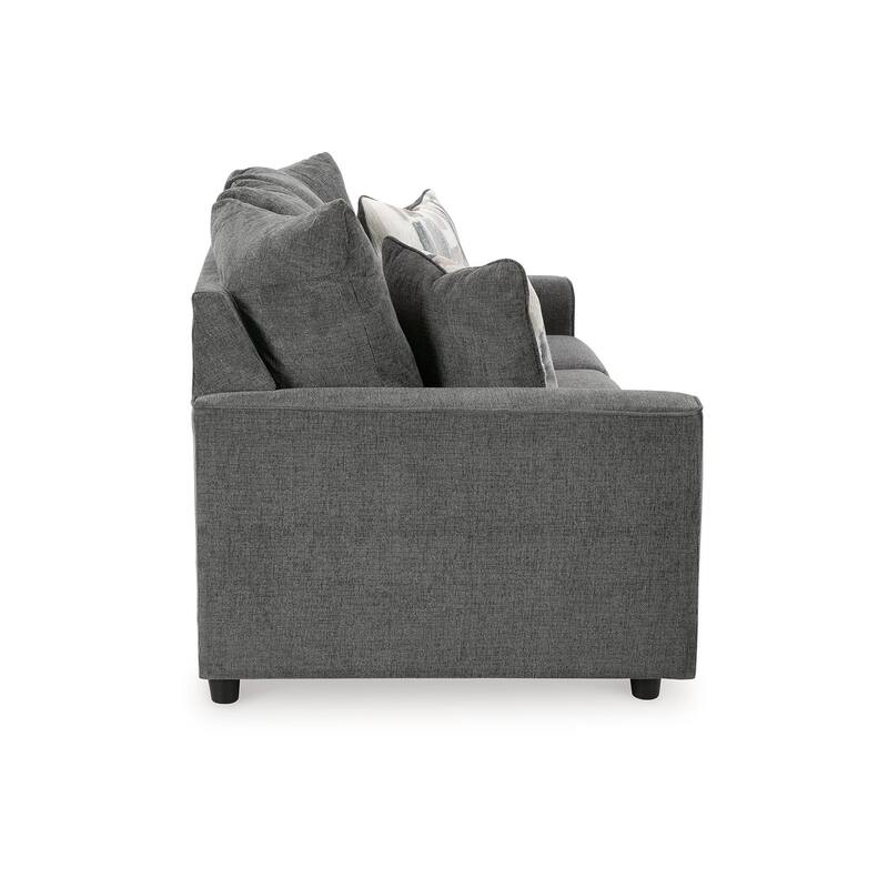 Ratty Sofa, 86 Inch Gray Polyester, Welt Trims, 2 Accent Pillows