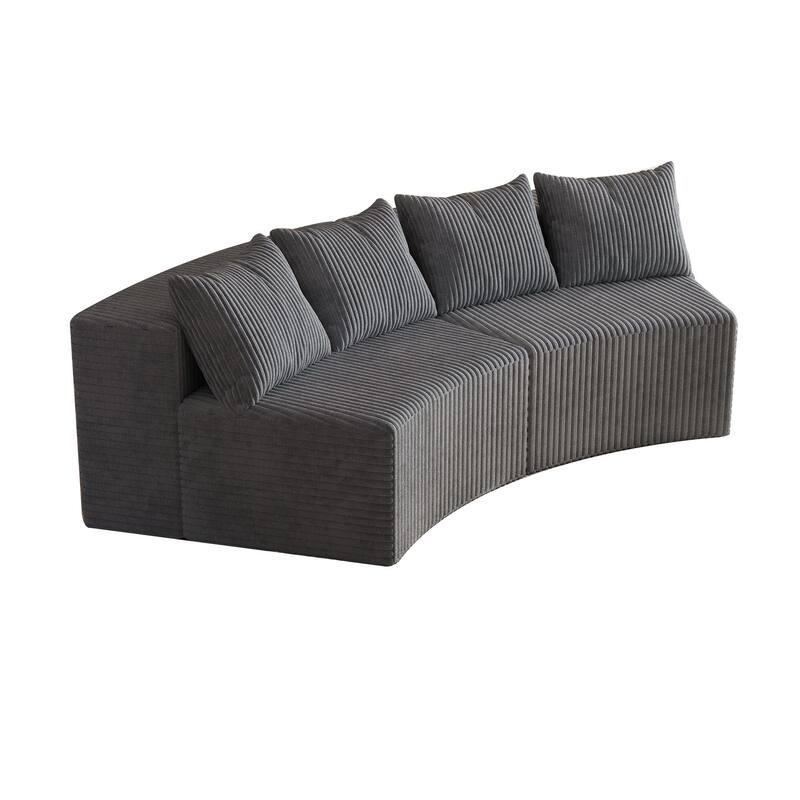 Modular Curved Loveseat Couch Corduroy Sectional Sofa with 4 Pillows