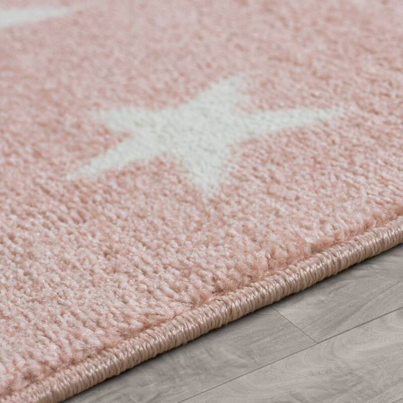 Kids Rug with Stars for Nursery Starry Sky in grey, pink and green