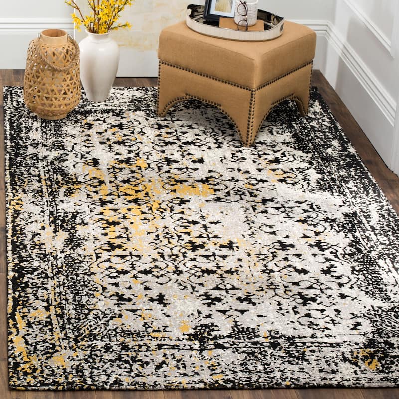 SAFAVIEH Classic Vintage Boho Milyonka Distressed Oriental Cotton Rug - 5' x 8' - Black/Silver