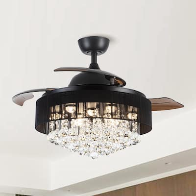 Glam 4-Blade Matte Black Crystal LED Ceiling Fan with Remote Control - 42-in W