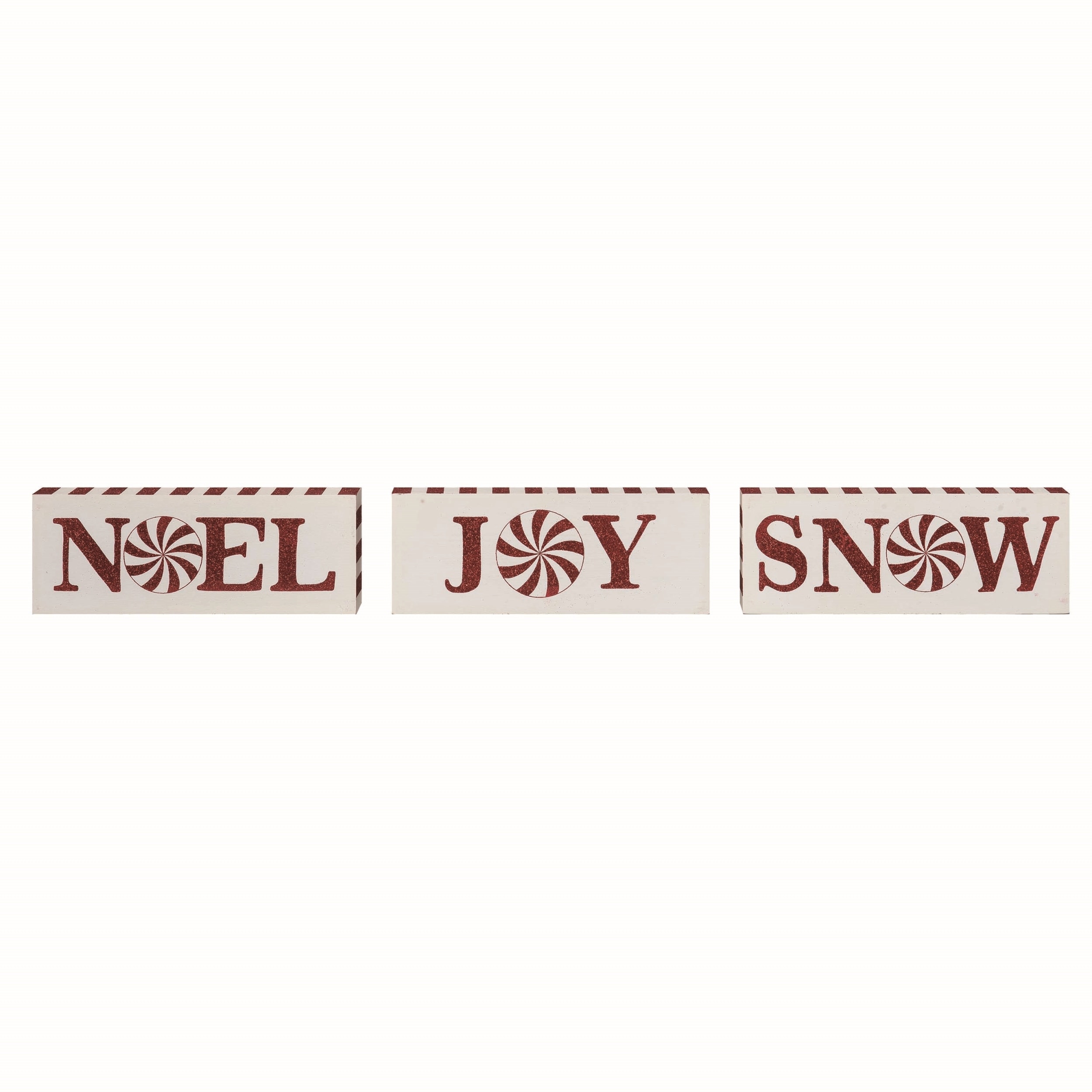 Transpac MDF Candy Cane Block Decor Set of 3 Christmas Home Decorations